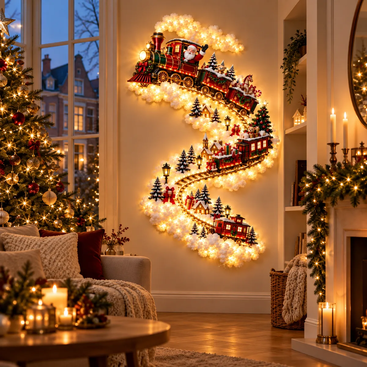Christmas Train wall light in a living room