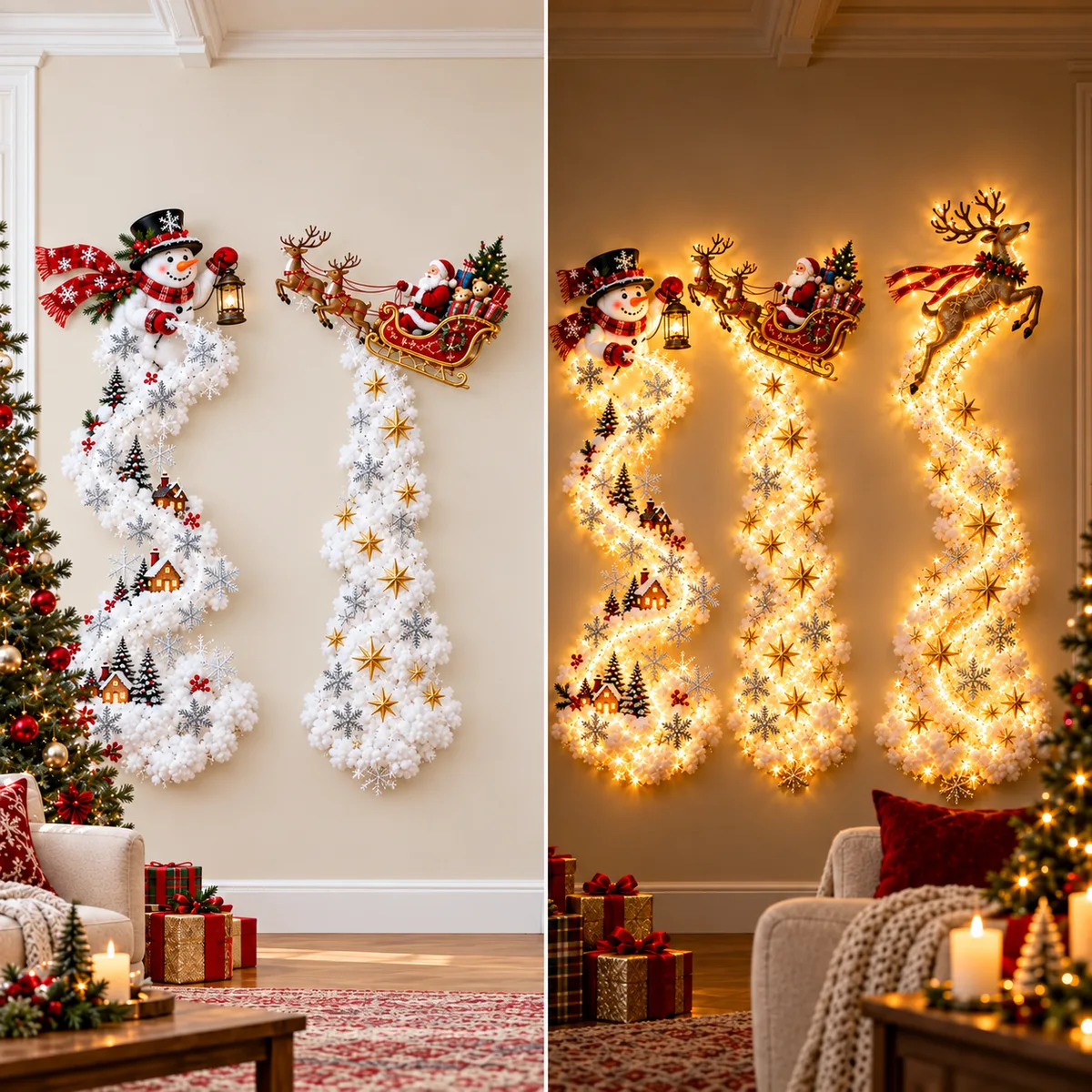 Wall lights shown unlit and lit