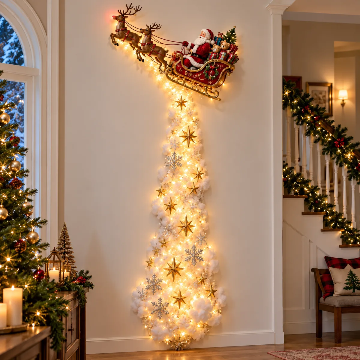 Santa Claus wall light glowing in a decorated room
